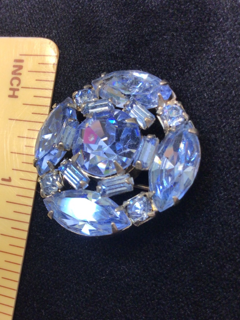 Vintage Weiss Brooch, Silver Tone Metal Light Blue Glass Crystals 50s-60s